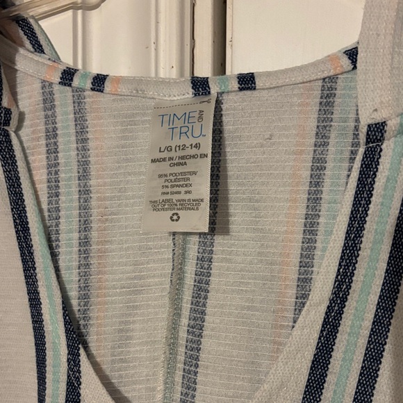 Time and Tru Coral Blue and White Striped Swim Coverup - Picture 2 of 4